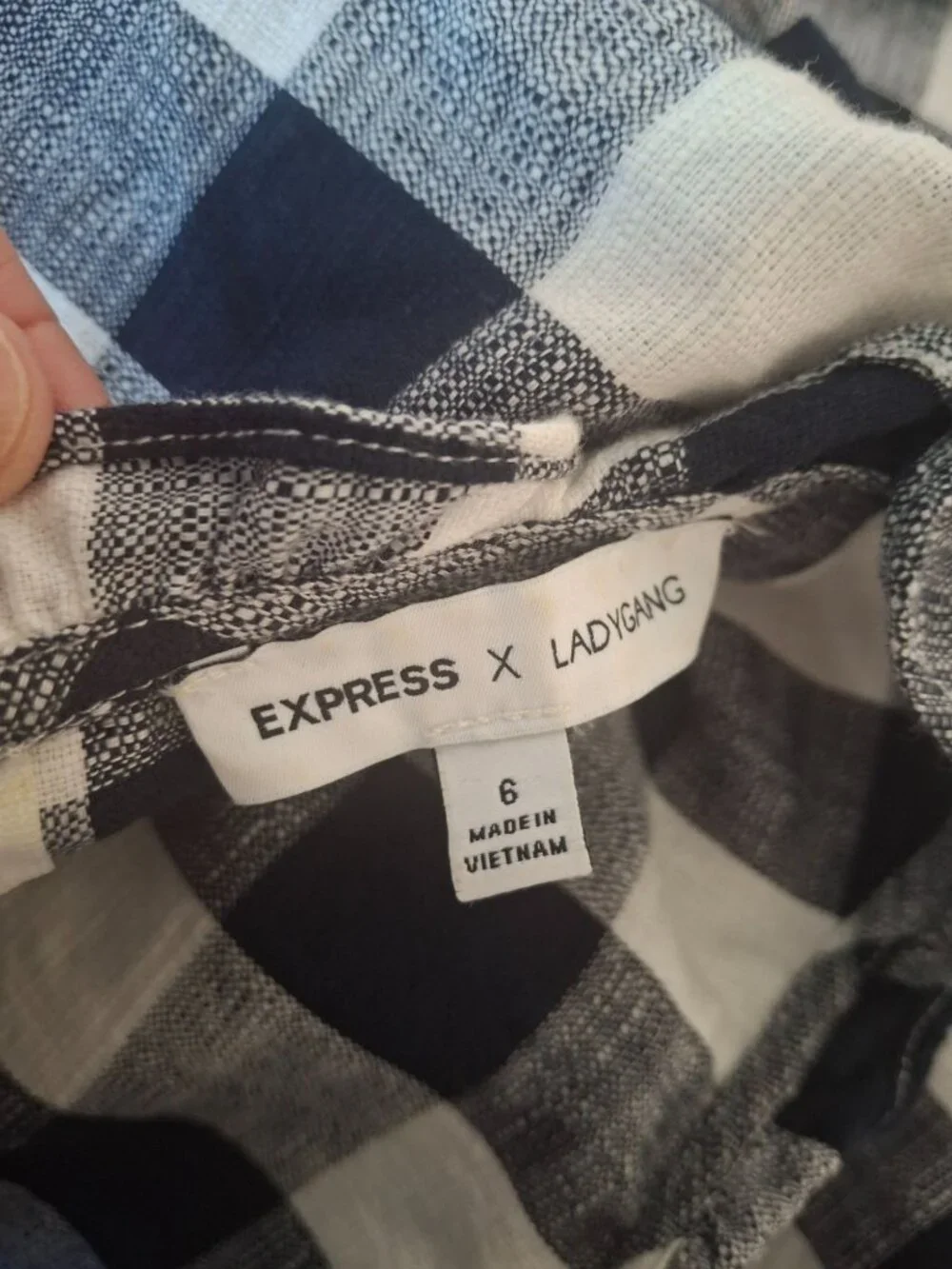 Express x LadyGang Gingham Maxi Dress 6 Navy White Cottagecore Flutter Sleeve